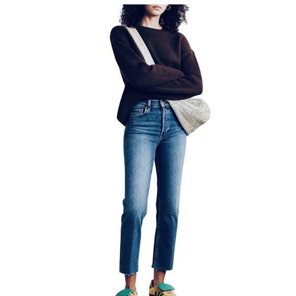 RE/DONE Jeans Womens 26 Blu 70s High Rise Stove Pipe Straight Leg Fringe Raw - Picture 1 of 9